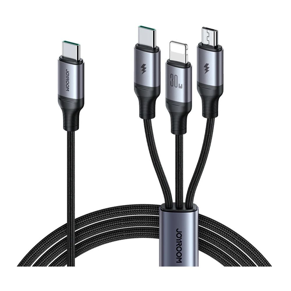 Joyroom Speedy Series 30W 3-in-1 Fast Charging Cable (Type-C to L+C+M), 1.2m, Black, SA21-1T3