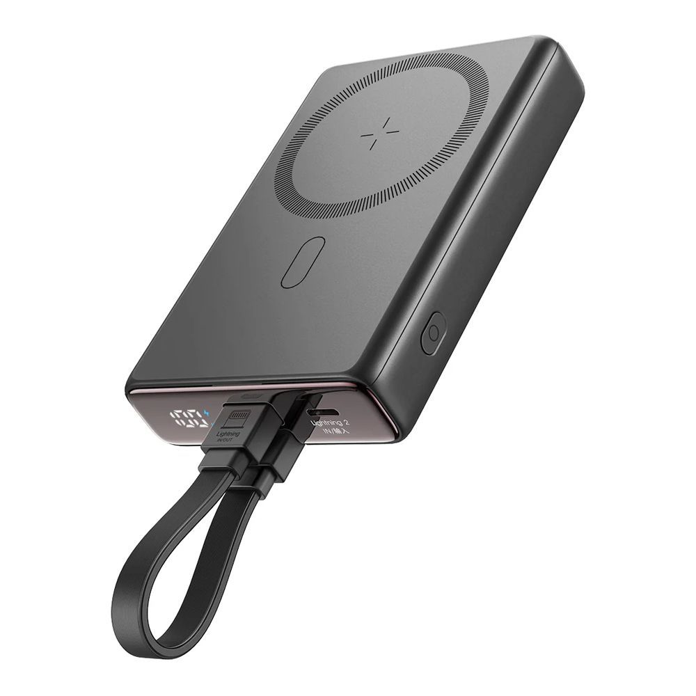 Joyroom 20W Magnetic Wireless Power Bank With Built-In Cable & Kickstand, 10000mAh, Black, JR-PBM01