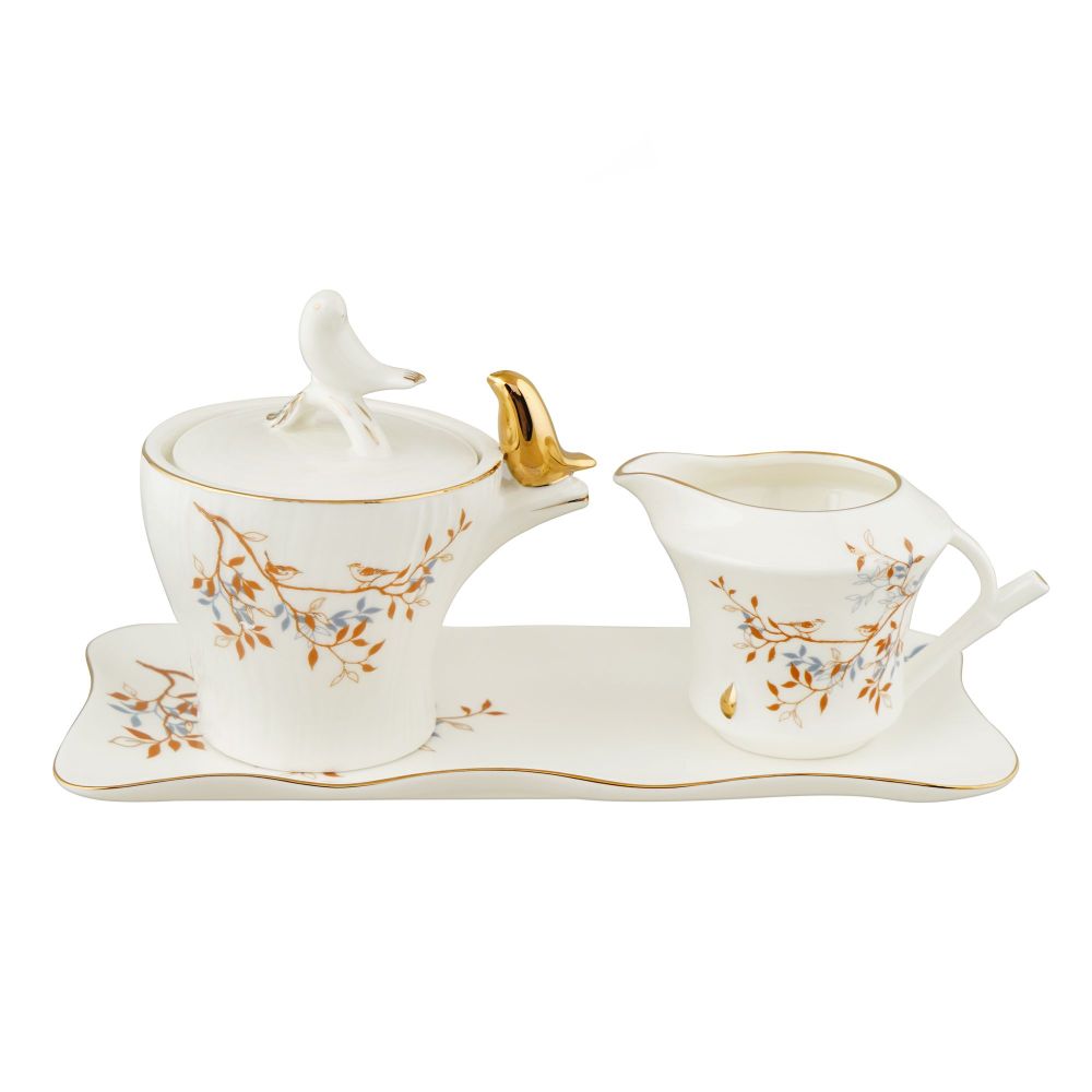 Angela Bird Sugar Serving Pot Set with Tray, 3-Pack, BRD355