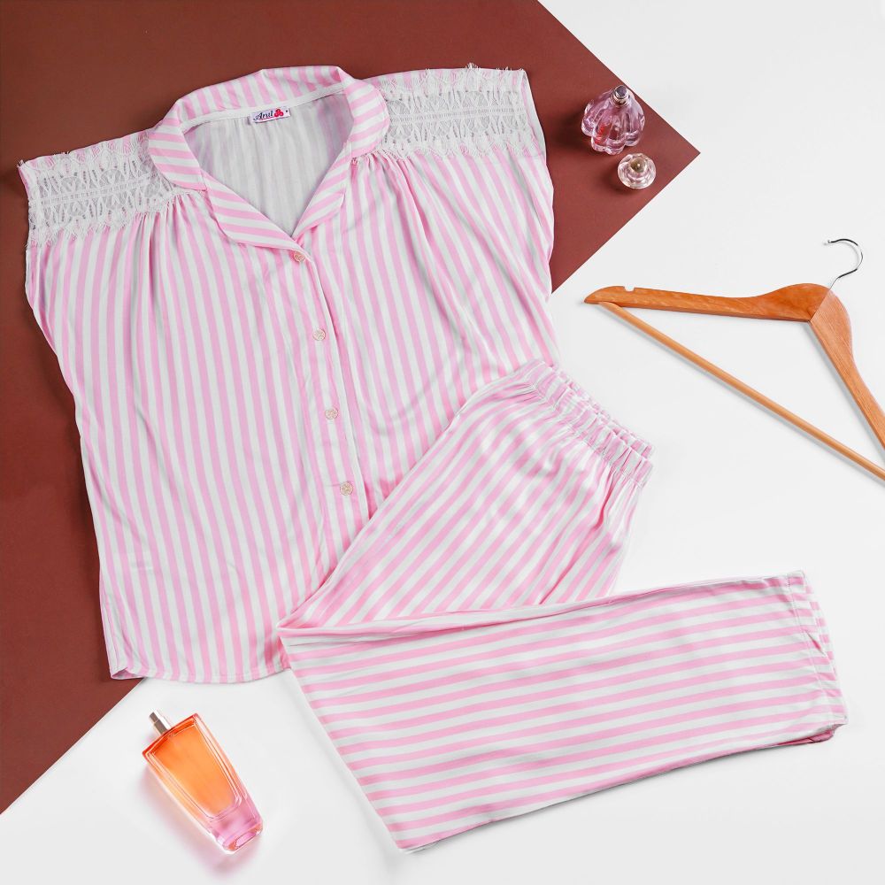 Anil Pajama Set, Sleeveless Shirt, Pink, 9605