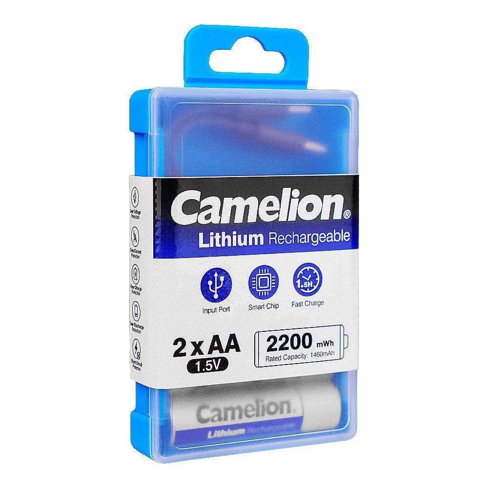 Camelion Lithium Rechargeable Battery, 2200mWh, 1.5V, 2xAA, UB-AA2200-PBH2