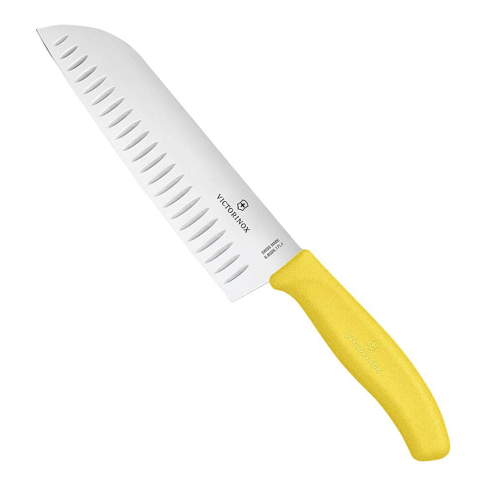 Victorinox 17cm Fluted Blade Santoku Swiss Knife, Yellow, 6.8526.17L8B