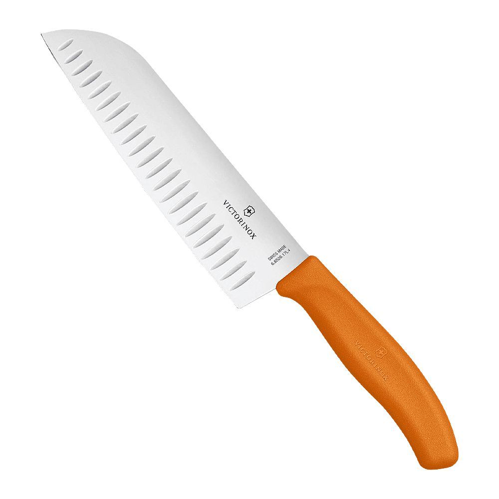 Victorinox 17cm Fluted Blade Santoku Swiss Knife, Orange, 6.8526.17L9B