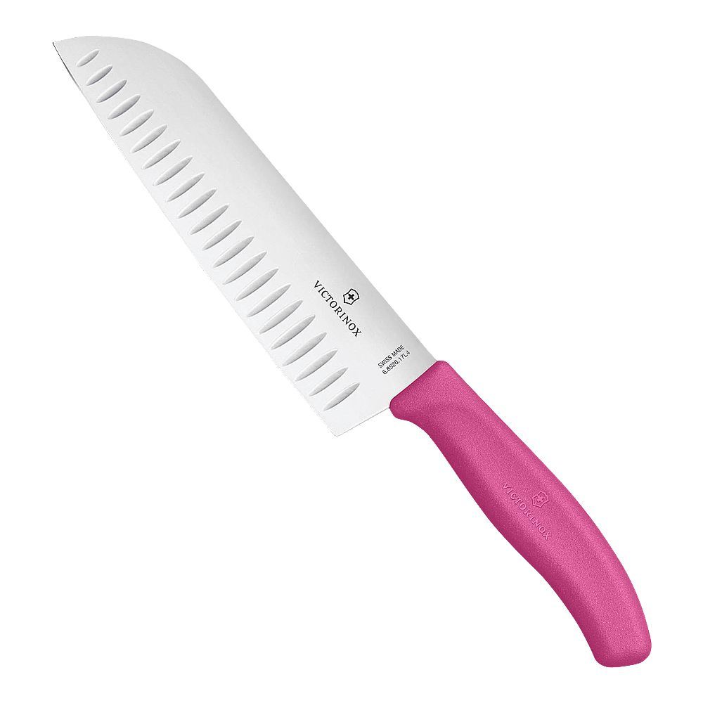 Victorinox 17cm Fluted Blade Santoku Swiss Knife, Pink, 6.8526.17L5B