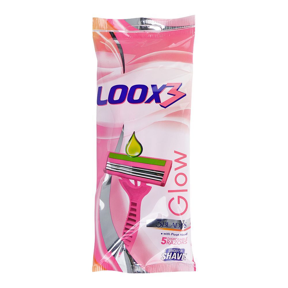 Treet Loox3 Glow 3-Blades Disposable Razor Pouch, 5-Pack