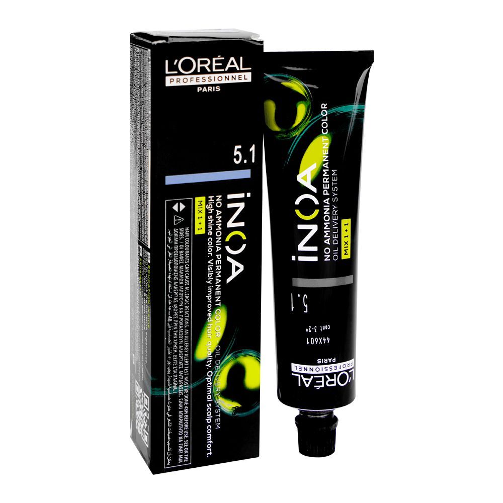 L'Oreal Professionnel Inoa No Ammonia Permanent Hair Color Cream, 5.1 Light Ash Brown