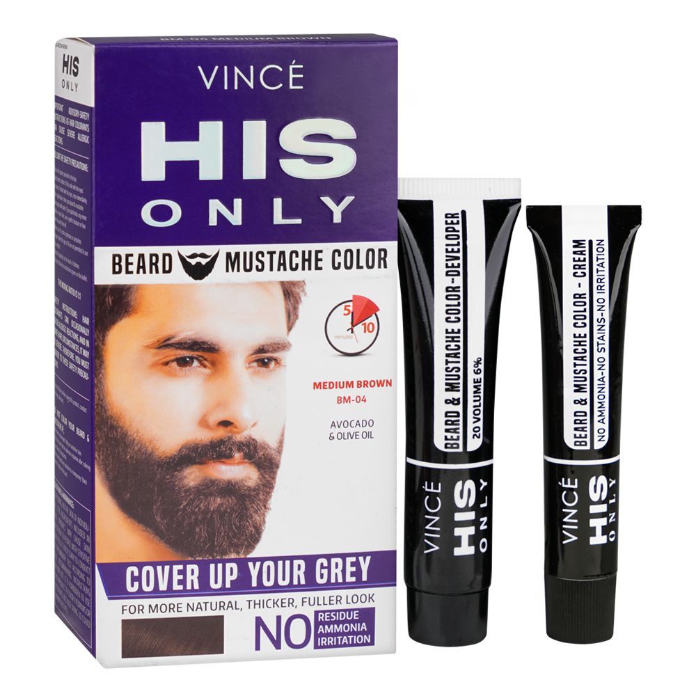 Vince His Only Beard & Moustache Hair Color, BM-04 Medium Brown