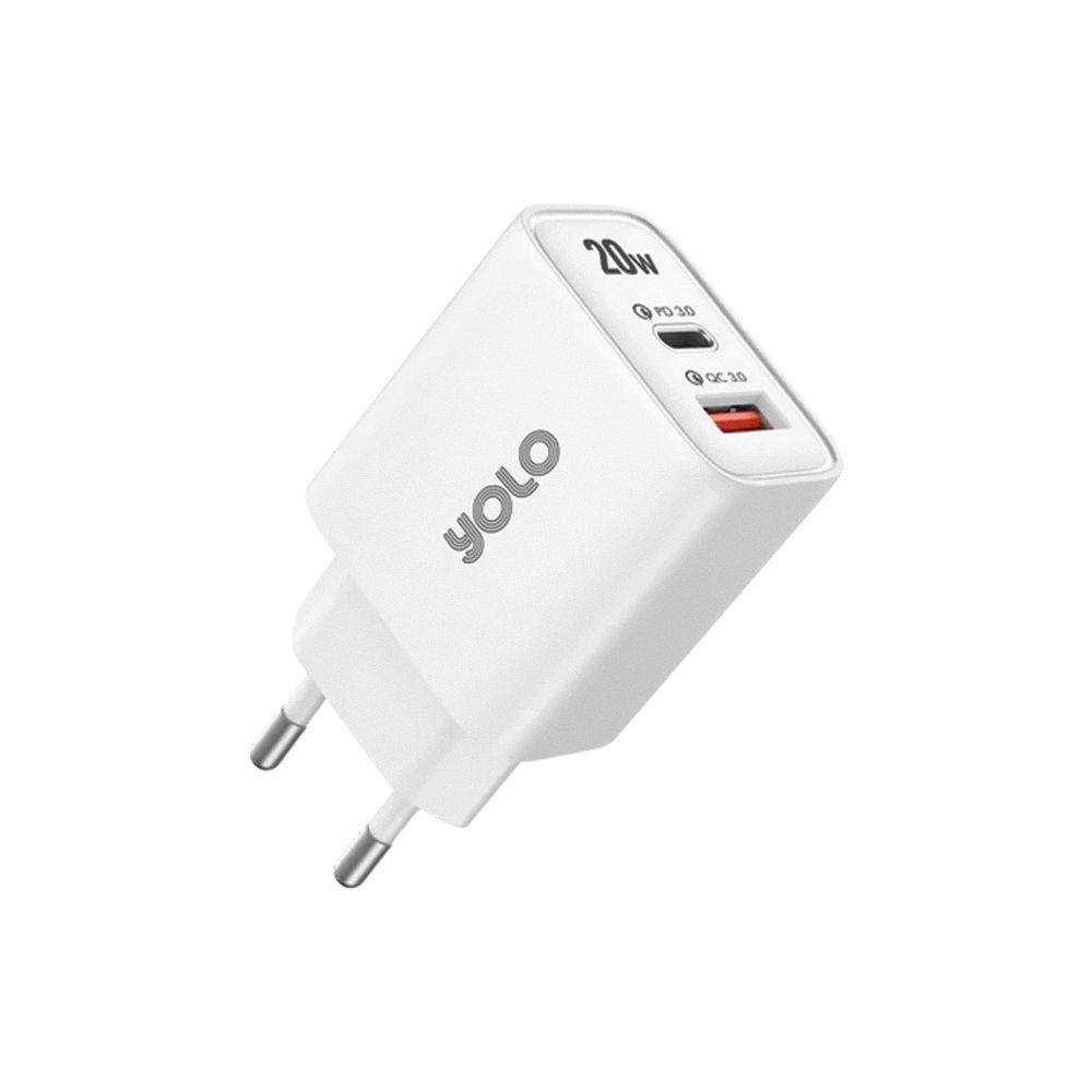 Yolo 20W PD Super Fast Charger, Dual Port USBA+Type-C, Y-201