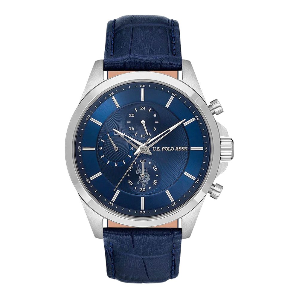 U.S. Polo Assn Men's Round Dial Chronograph Wrist Watch With Band Strap, Blue, USPA1094-07