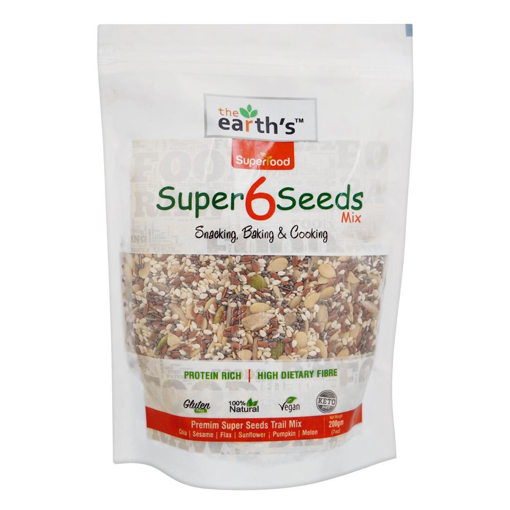 The Earth's Super 6 Seeds, High Dietary Fibre, Vegan, Gluten Free, 200g