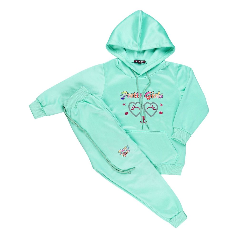 Girls Pretty Girls Tracksuit With Hoodie and Trouser, Green