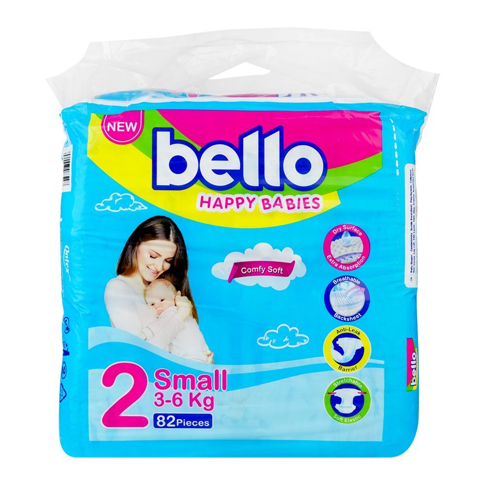 Bello Baby Diapers Jumbo Pack, Small, No.2, 3-6Kg, 82-Pack