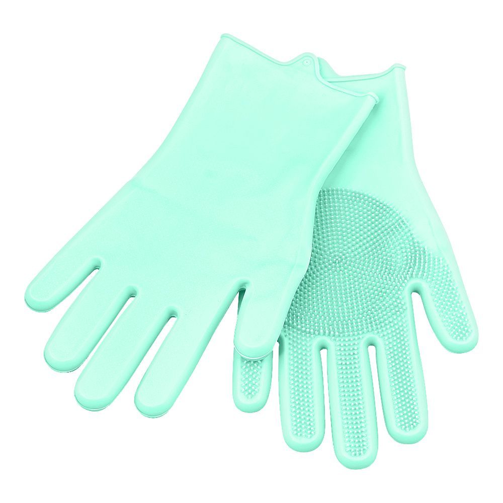 Silicone Dishwashing Rubber Gloves With Scrubber, Green, 1-Pair