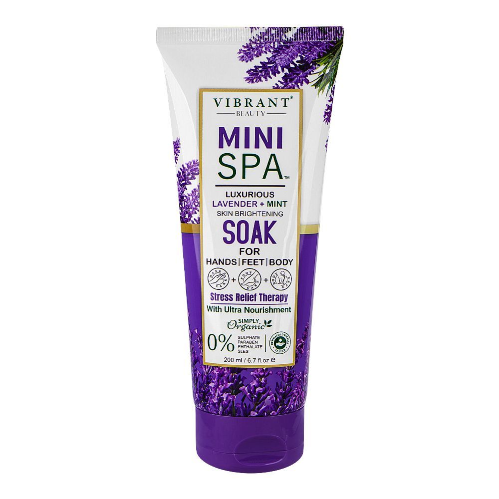 Vibrant Beauty Mini SPA Luxurious Lavender+Mint Skin Brightening Soak, 200ml