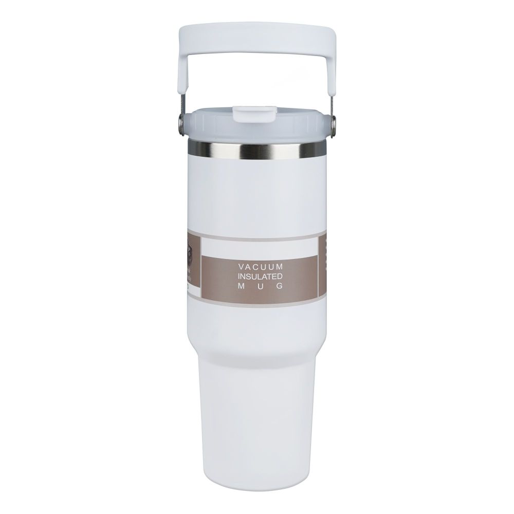 AJF Stainless Steel Vacuum Insulated Tumbler Bottle - Hot/Cold Travel Mug with Lid & Straw, 900ml, White, SUS 304