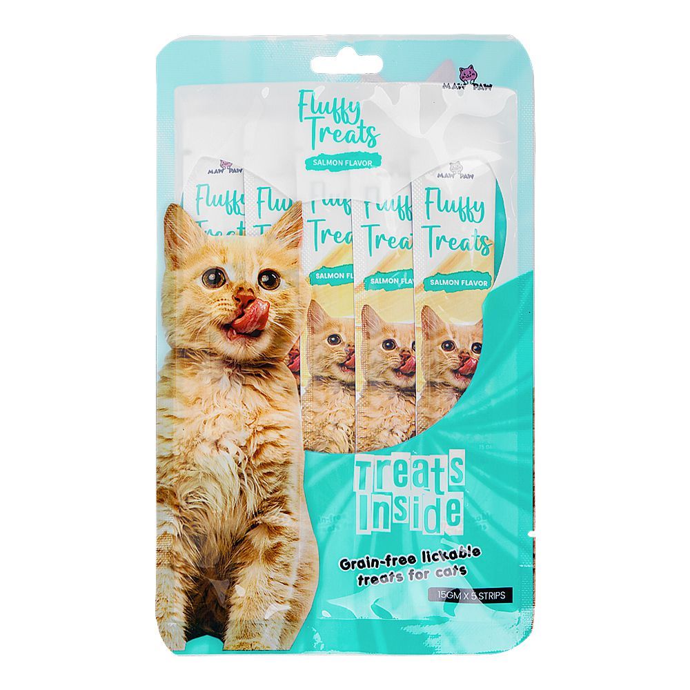 Maw & Paw Fluffy Treats For Cats, Salmon Flavor, Grain Free, 15gm x 5 Strips