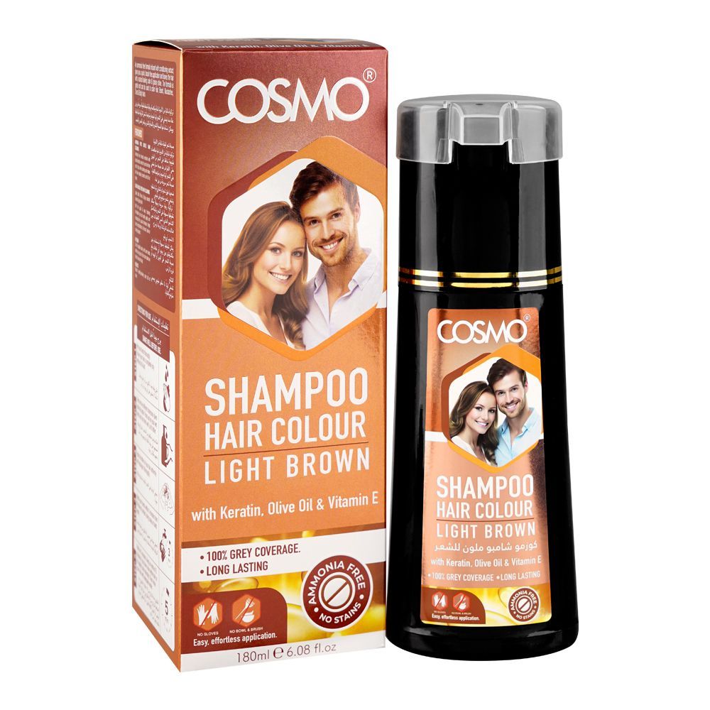 Cosmo Hair Color Shampoo, Ammonia Free, No Stains, Light Brown, 180ml