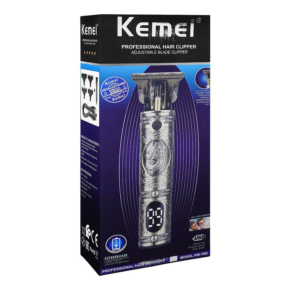 Kemei Professional Hair Clipper/Trimmer, 4 Combs, KM-T9D