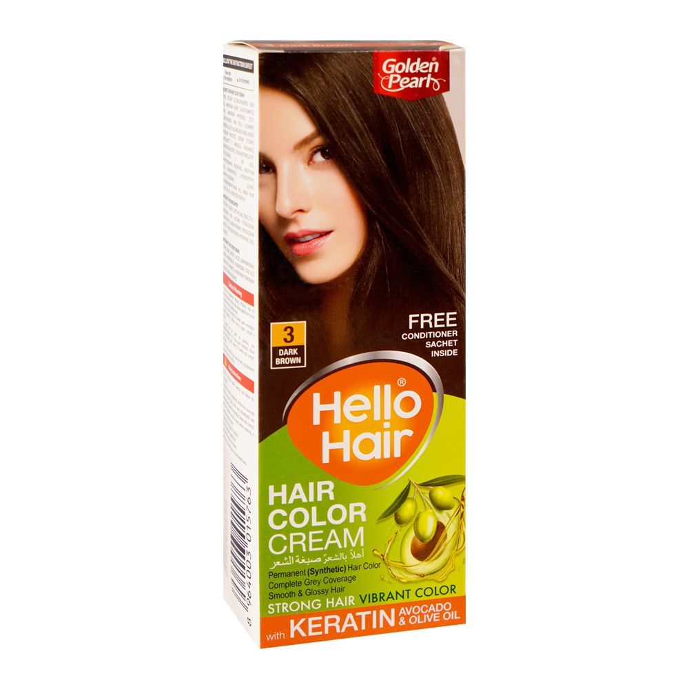 Golden Pearl Hello Hair - Hair Color/Dye Cream, 3 Dark Brown