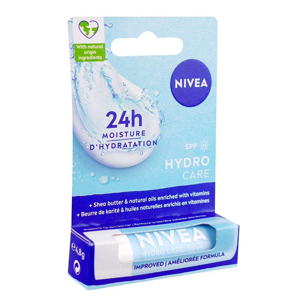 Nivea Hydro Care SPF15 Lip Balm, 24H Moisture, 4.8g