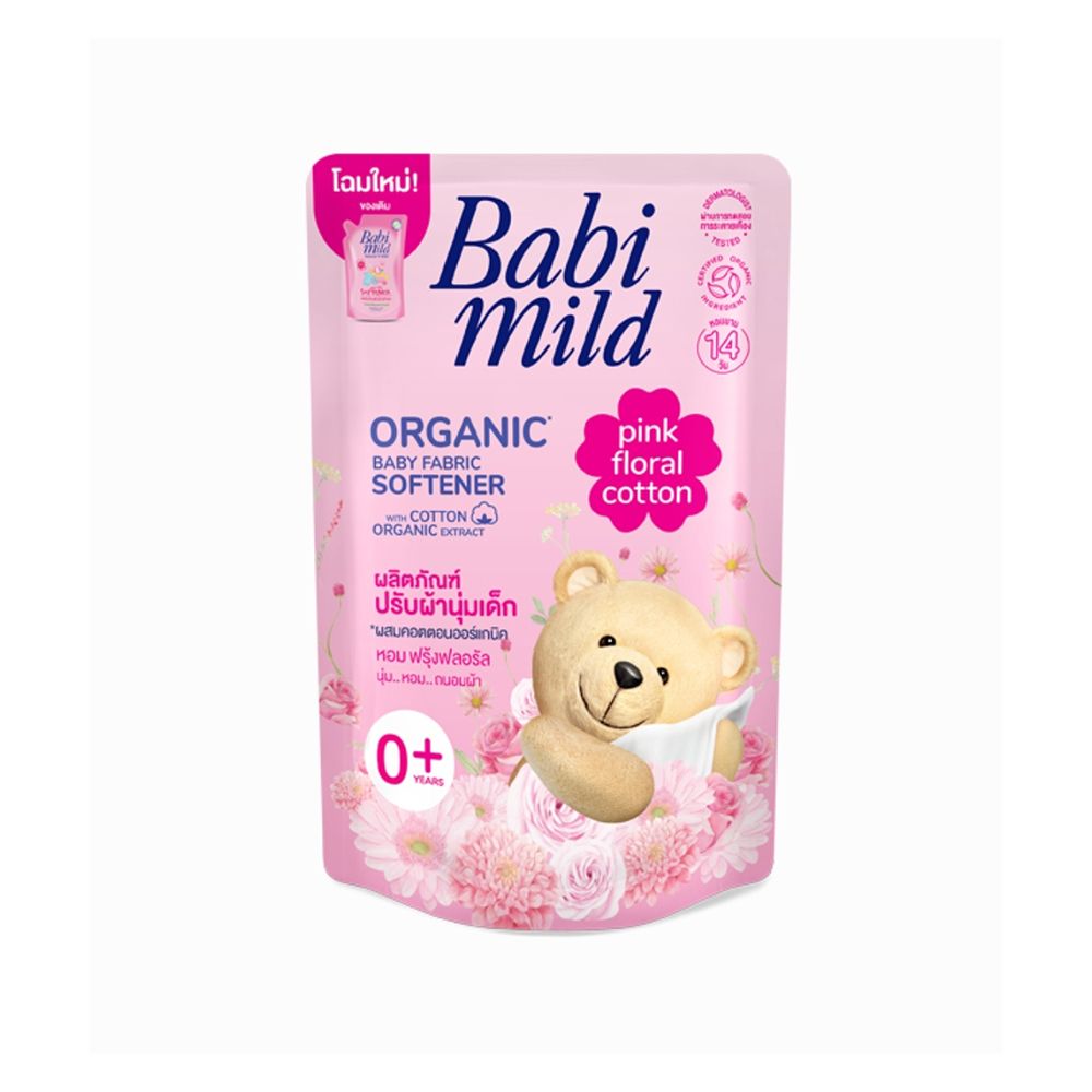 Babi Mild Organic Pink Floral Cotton Baby Fabric Softener Refill Pouch, 570ml