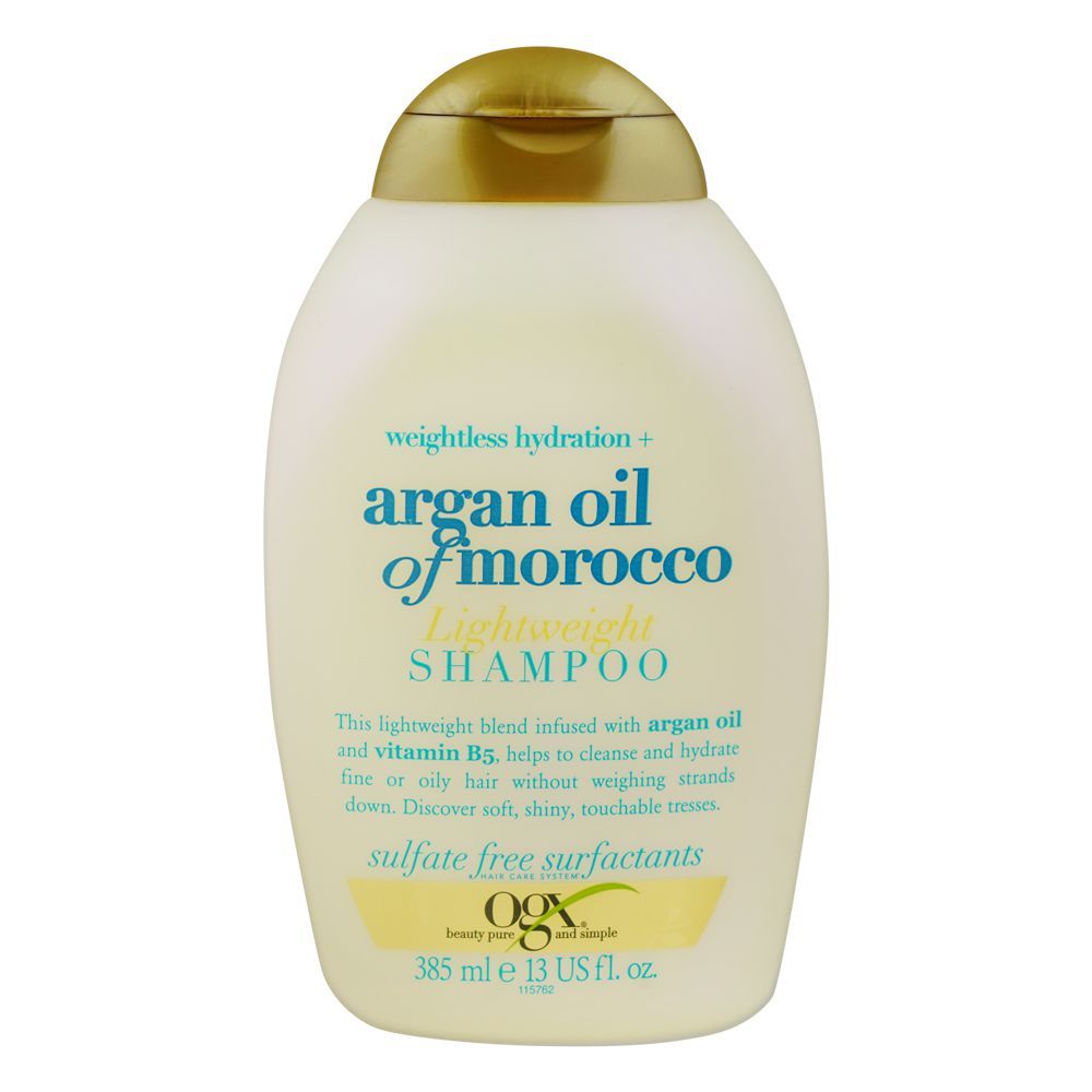 OGX Weightless Hydration Argan Oil Of Morocco Shampoo, Sulfate Free, For Fine Hair, 385ml