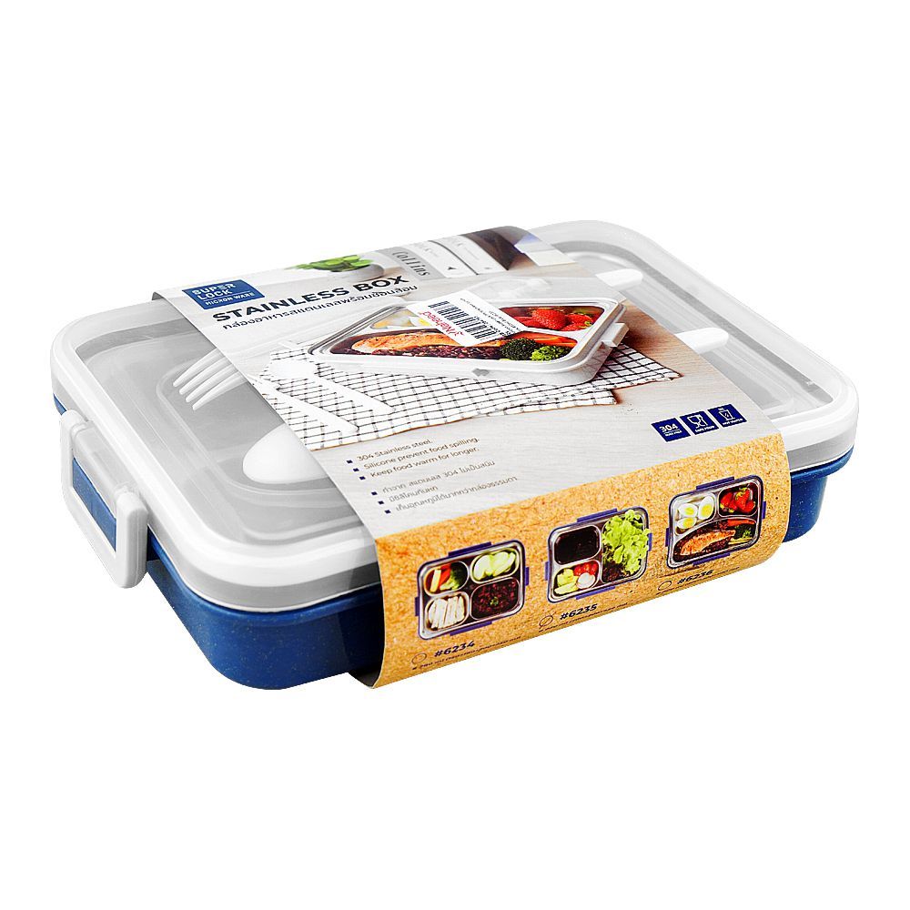 Micron Ware Super Lock Stainless Lunch Box with Cutlery, 850ml, Blue, J6235