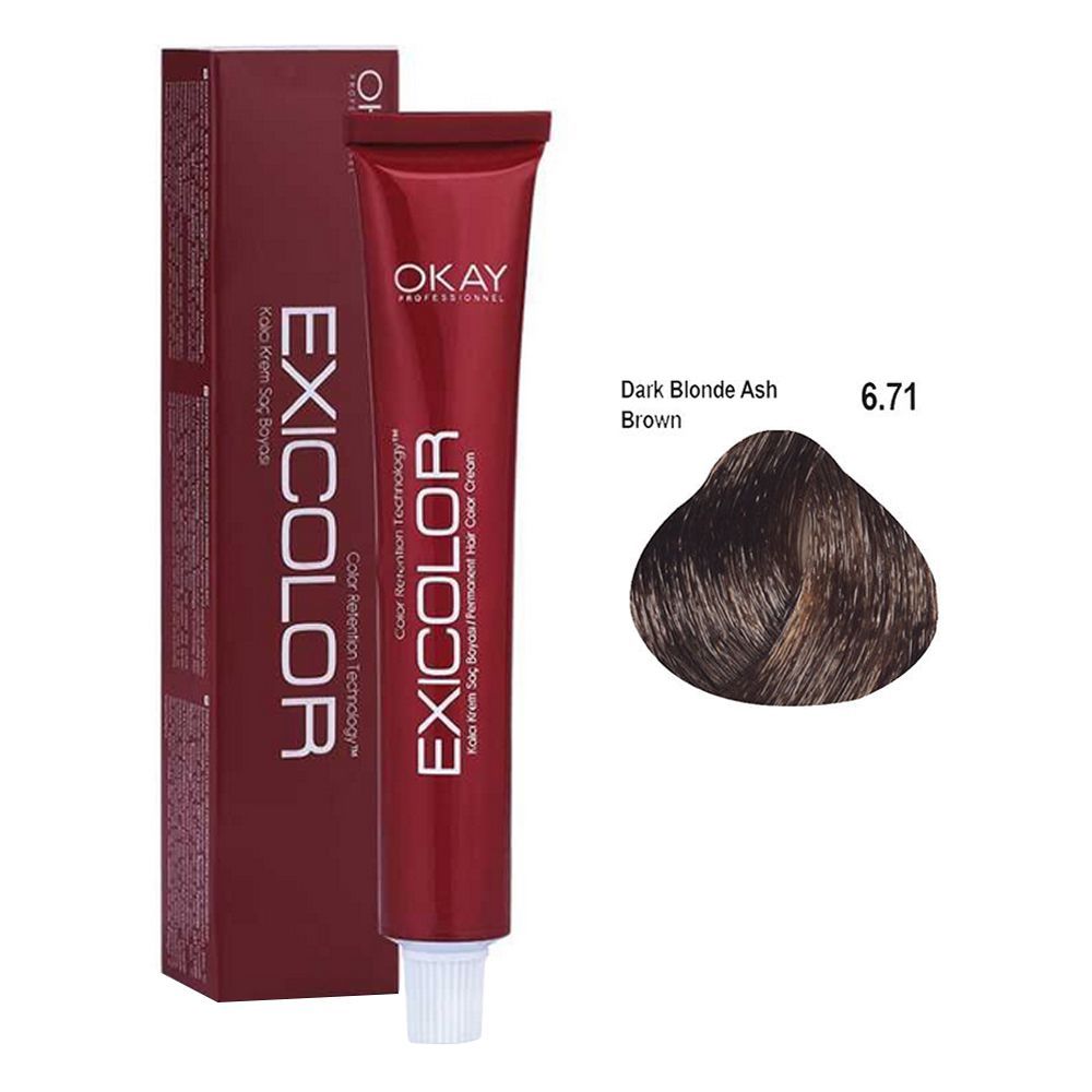 Okay Exicolor Permanent Hair Color, 60ml, No. 6.71 Dark Blonde Ash Brown