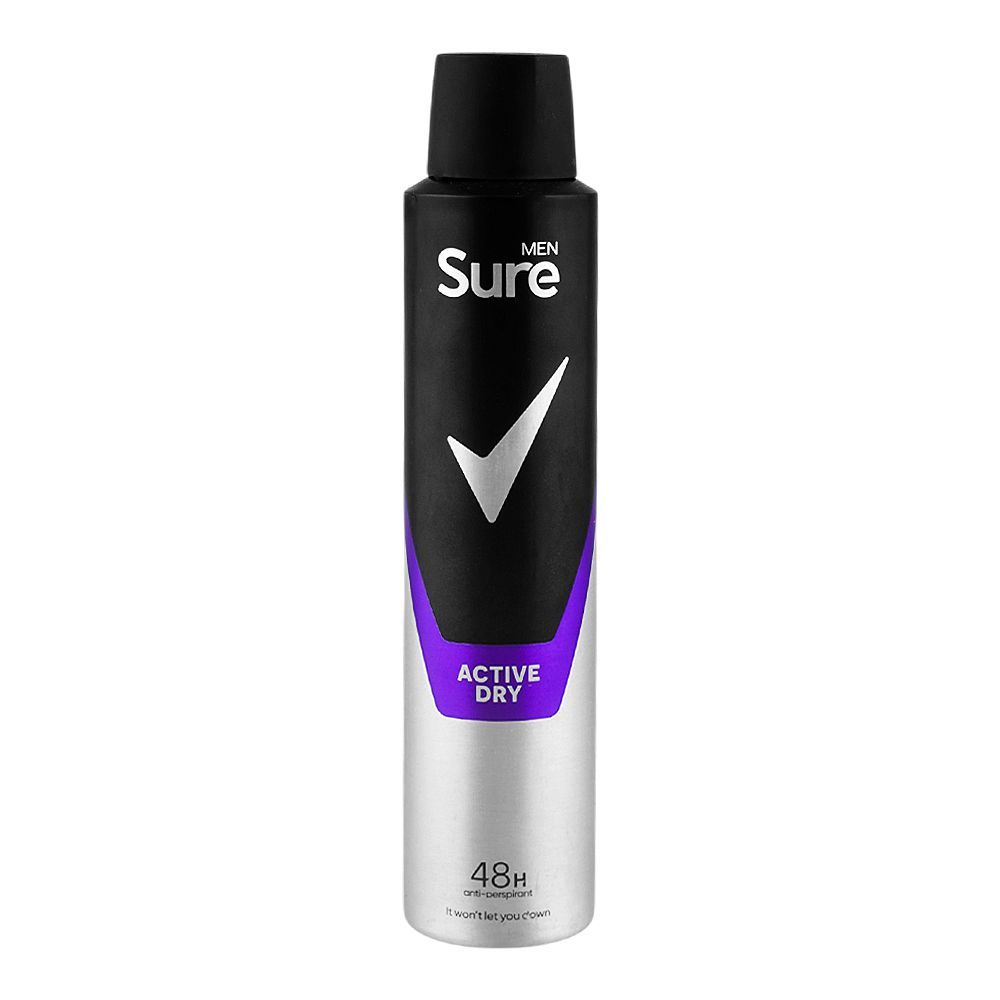 Sure Men Active Dry Antiperspirant Body Spray, 48H Dry Protection, 200ml