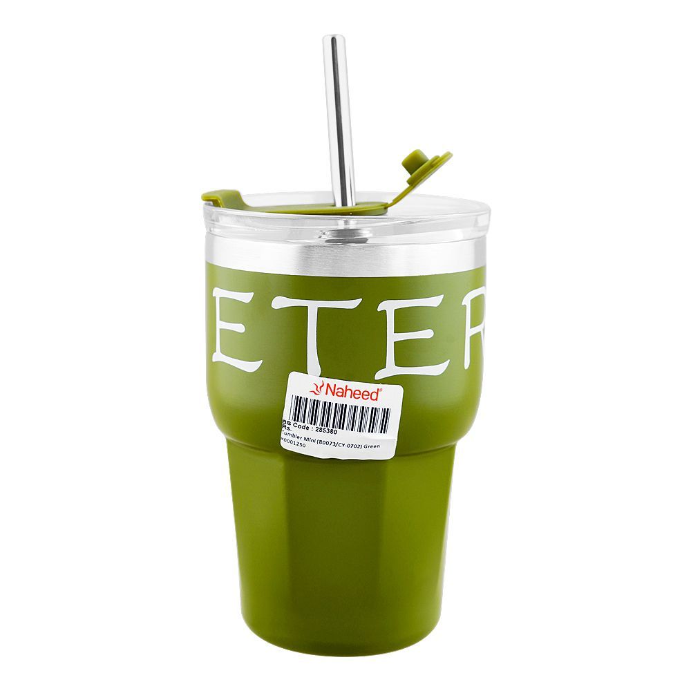 Stainless Steel Insulated Mini Travel Coffee Tumbler with Straw, 600ml, Green, (80073/CY-0702) 0001250