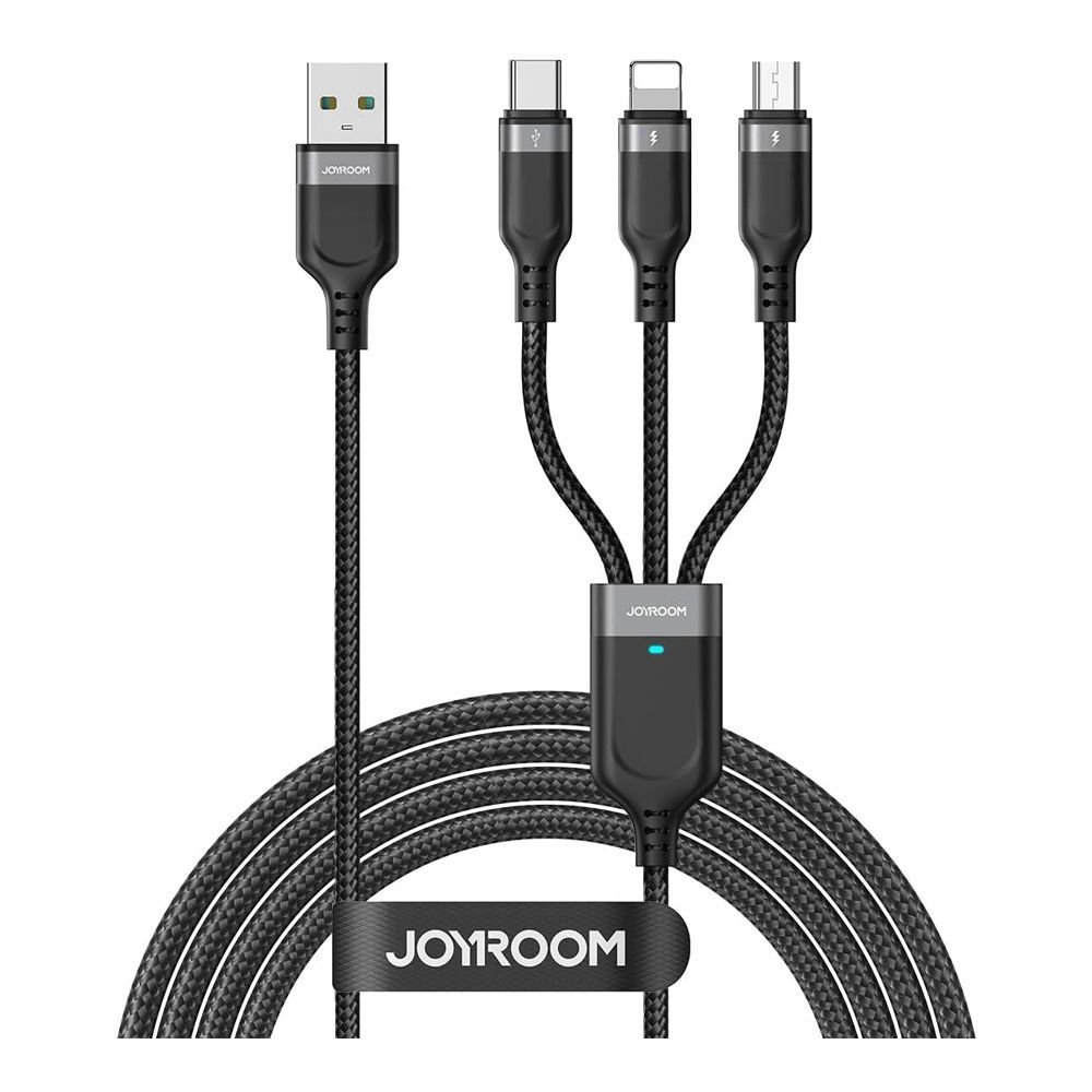 Joyroom Multi-Use Series 3-in-1 USB-A To Lightening+Type-C+Micro Data Cable (1.2m/4ft,3.5A), Black, S-A18