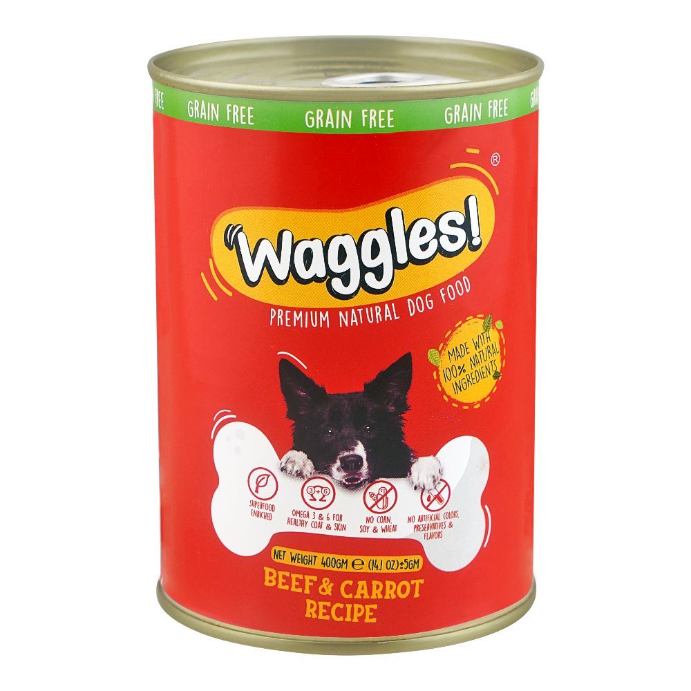 Waggles Beef & Carrot Dog Food, 400g Tin