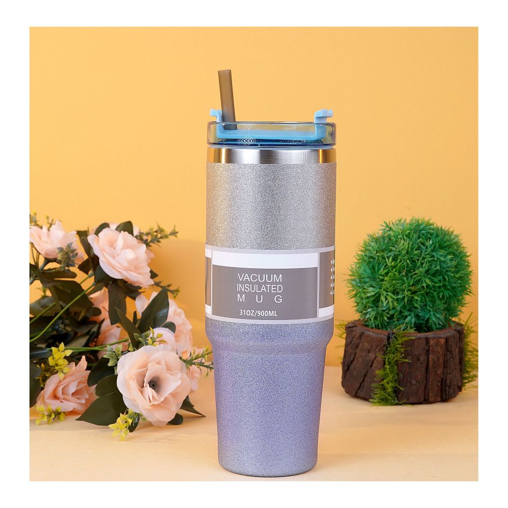 Diamond Paint Stainless Steel Vacuum Insulated Travel Mug with Lid & Straw, Coffee Tumbler, 900ml, Blue, 102229