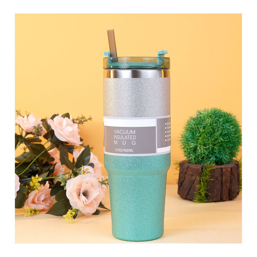 Diamond Paint Stainless Steel Vacuum Insulated Travel Mug with Lid & Straw, Coffee Tumbler, 900ml, Green, 102229