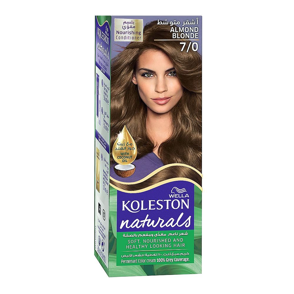 Wella Koleston Naturals Permanent Hair Color Cream Kit - Salon Quality Hair Dye, 7/0 Almond Blonde