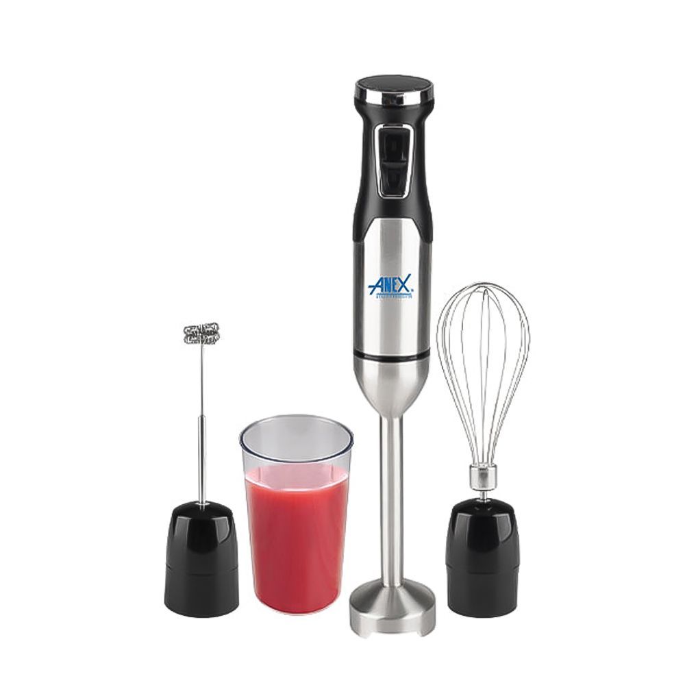 Anex Deluxe Hand Blender with Milk Frother, Whisk (Egg Beater) & Beaker, DC1000W, Black, AG-146