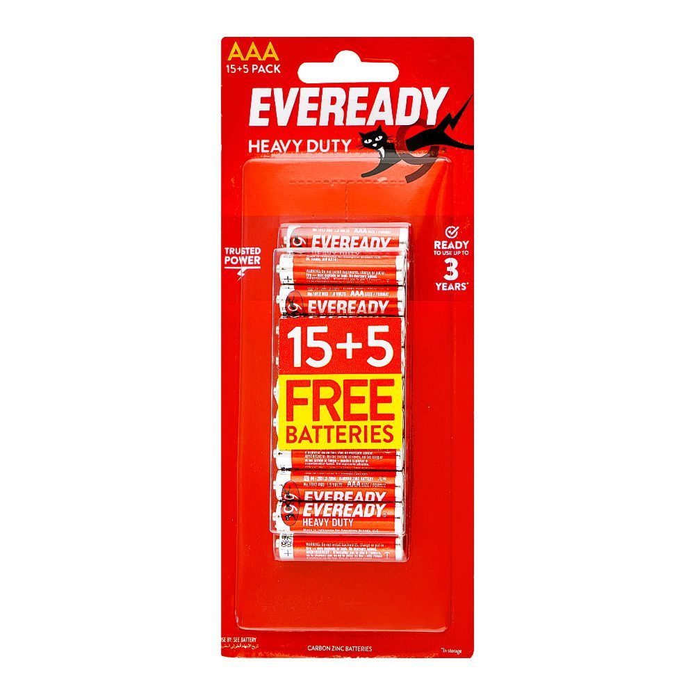 Eveready Heavy Duty Carbon Zinc Batteries, Battery Cells, Size AAA, 15+5-Pack, R3