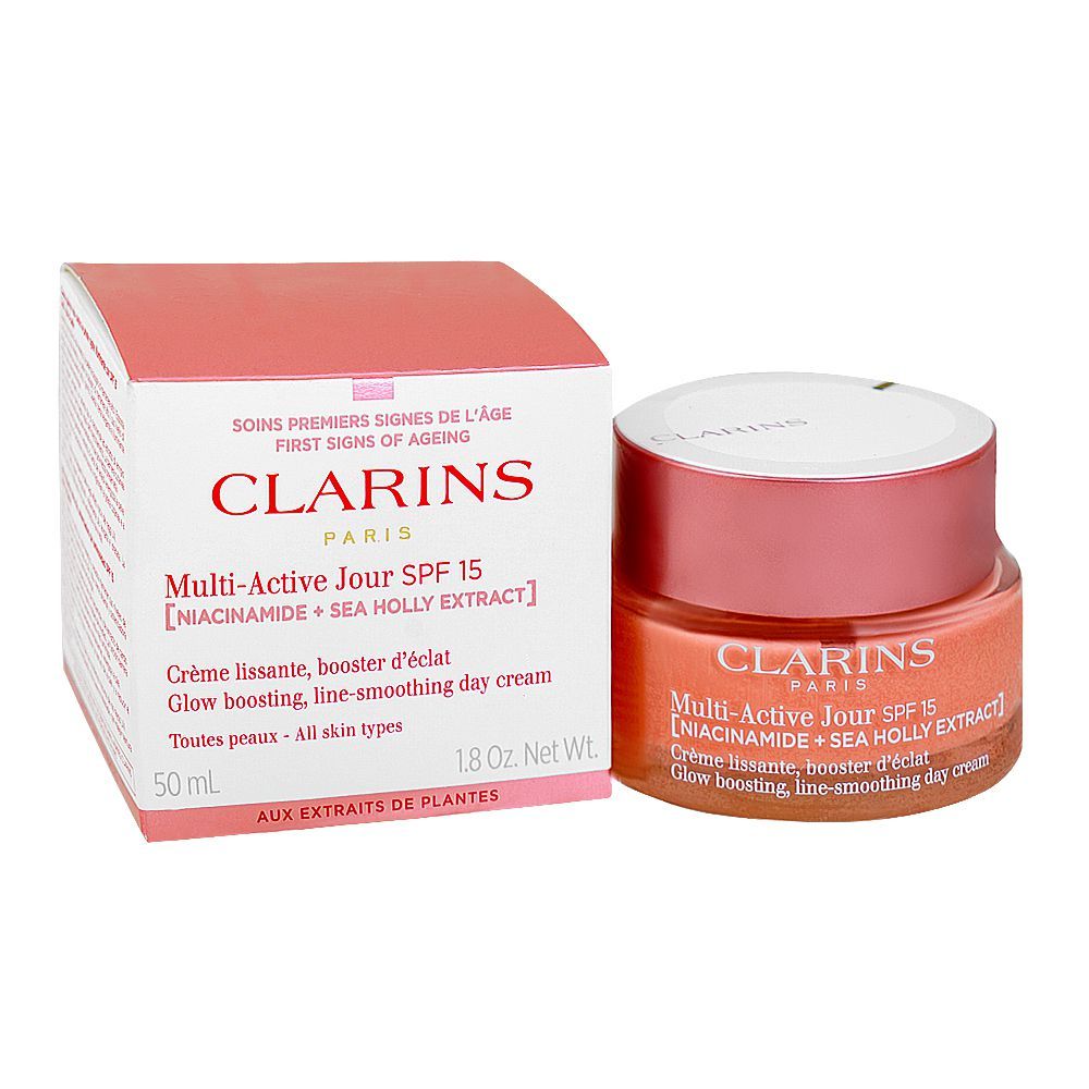 Clarins Paris Multi-Active SPF 15 Face Day Cream with Niacinamide+Sea Holly Extract, For All Skin Types, 50ml