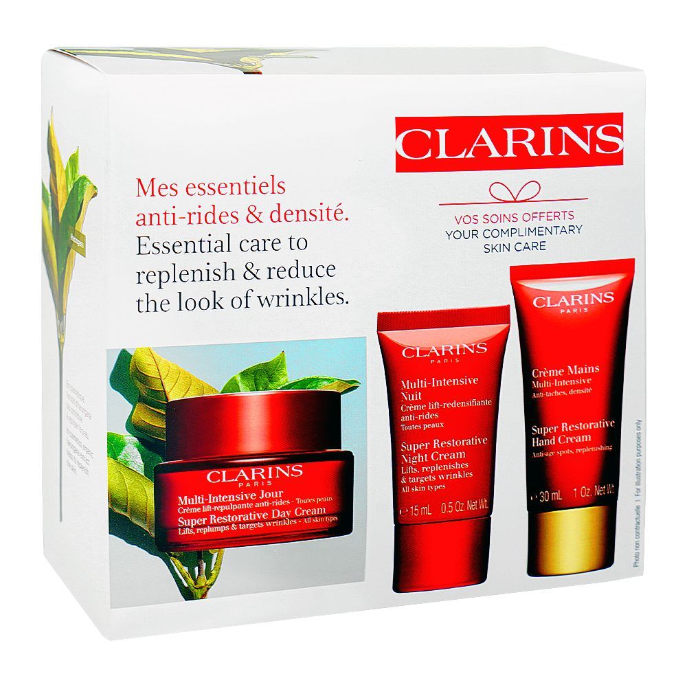 Clarins Paris Multi Intensive Super Restorative Hand Cream 30ml+Face Day Cream 50ml & Night Cream 15ml, 3-Pack