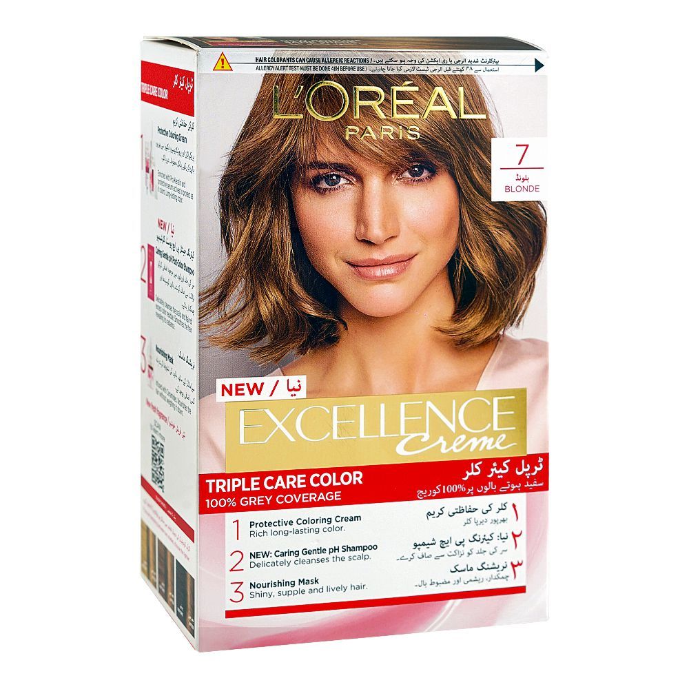 L'oreal Paris Excellence Hair Color Cream Kit - Salon Quality Hair Dye, Blonde 7