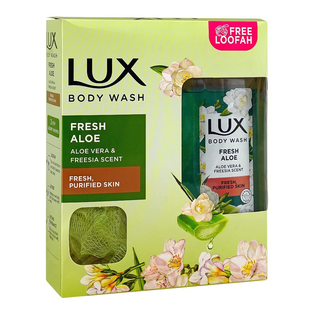 Lux Fresh Aloe Body Wash with Aloe Vera & Freesia Scent, Paraben Free, Free Loofah, 250ml