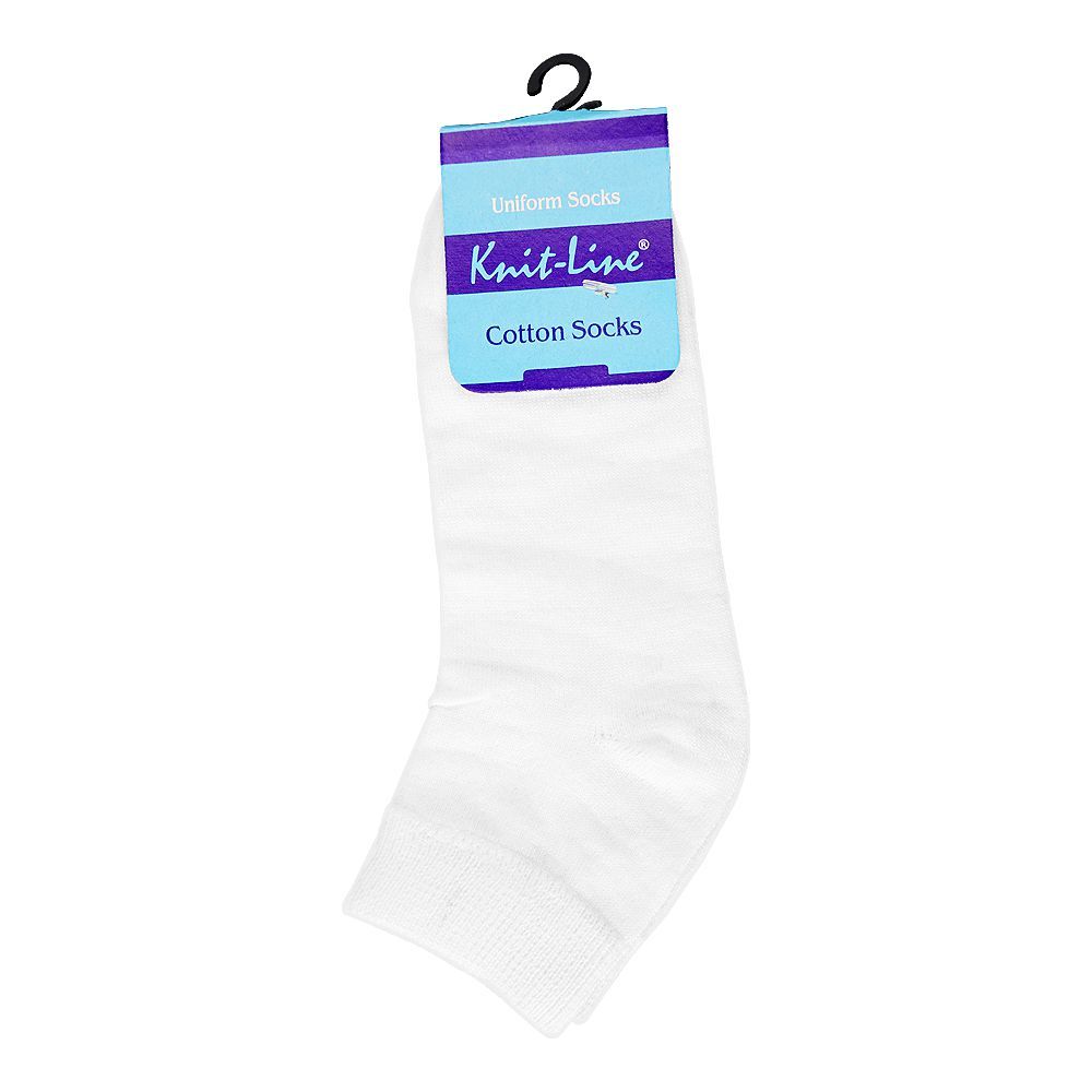 Knit Line Kids Uniform Cotton Ankle Socks, White, Medium