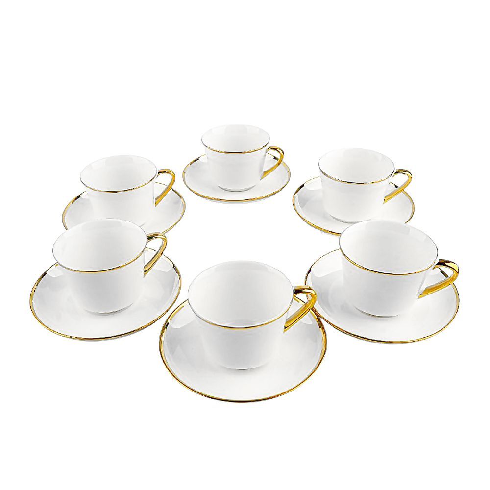 Table Top Tea Cup & Saucer Set, 12-Piece, Thick Gold Design