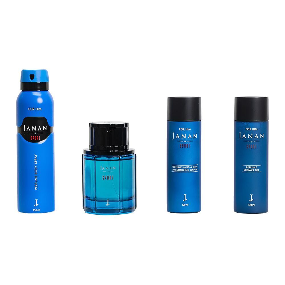 J. Janan Sport Gift Set, Eau de Parfum 100ml+Body Spray 150ml+Body Lotion & Shower Gel 120ml, For Men, 4-Pack