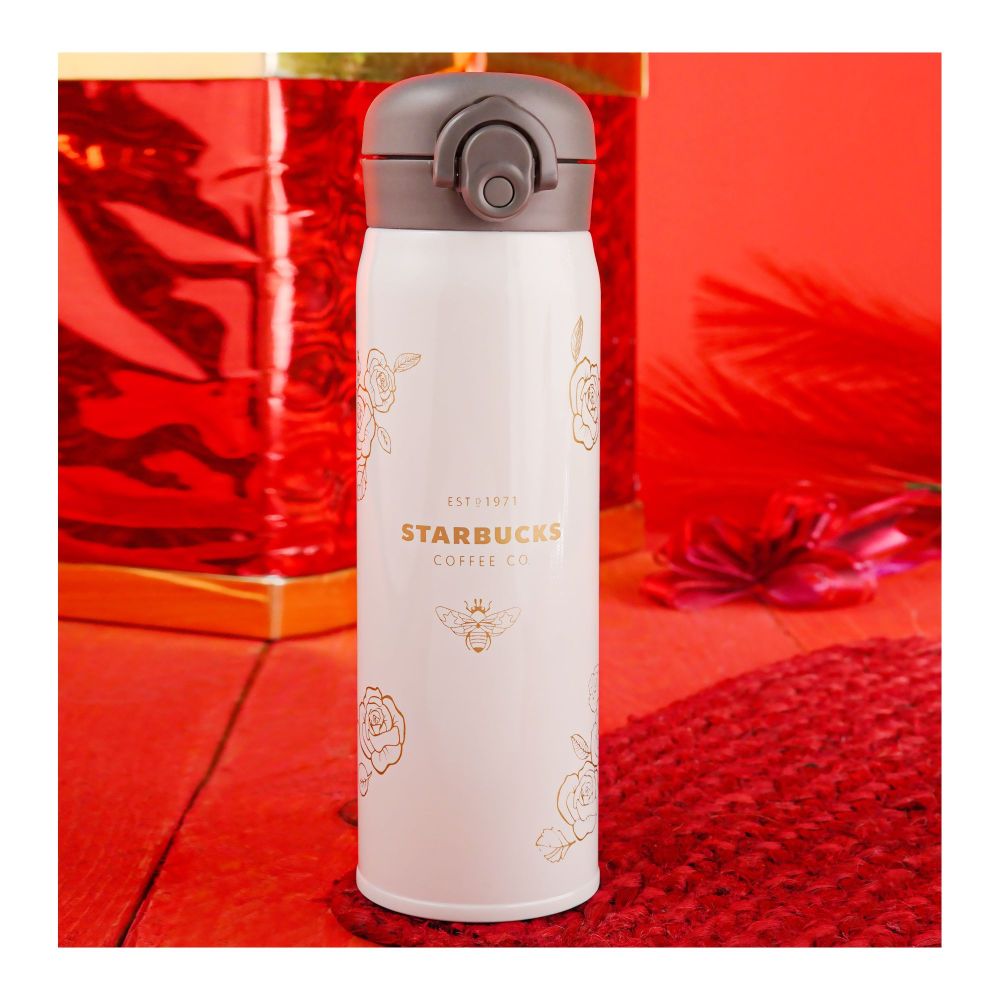 Starbucks Camellia Stainless Steel Thermos Water Bottle, 500ml, Off White, D-4