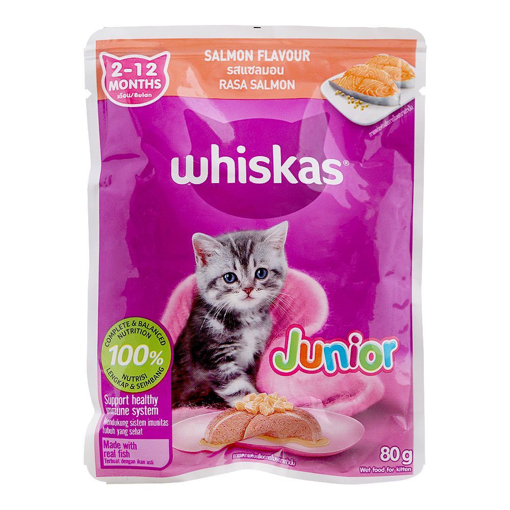 Whiskas Salmon Flavour Wet Food For Kitten (2-12 Months), 80g Sachet