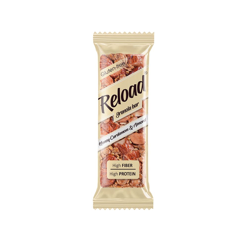 Reload Honey Cardamom & Almond Granola Bar, High Fiber & Protein, Gluten Free, 1-Pack, 40g