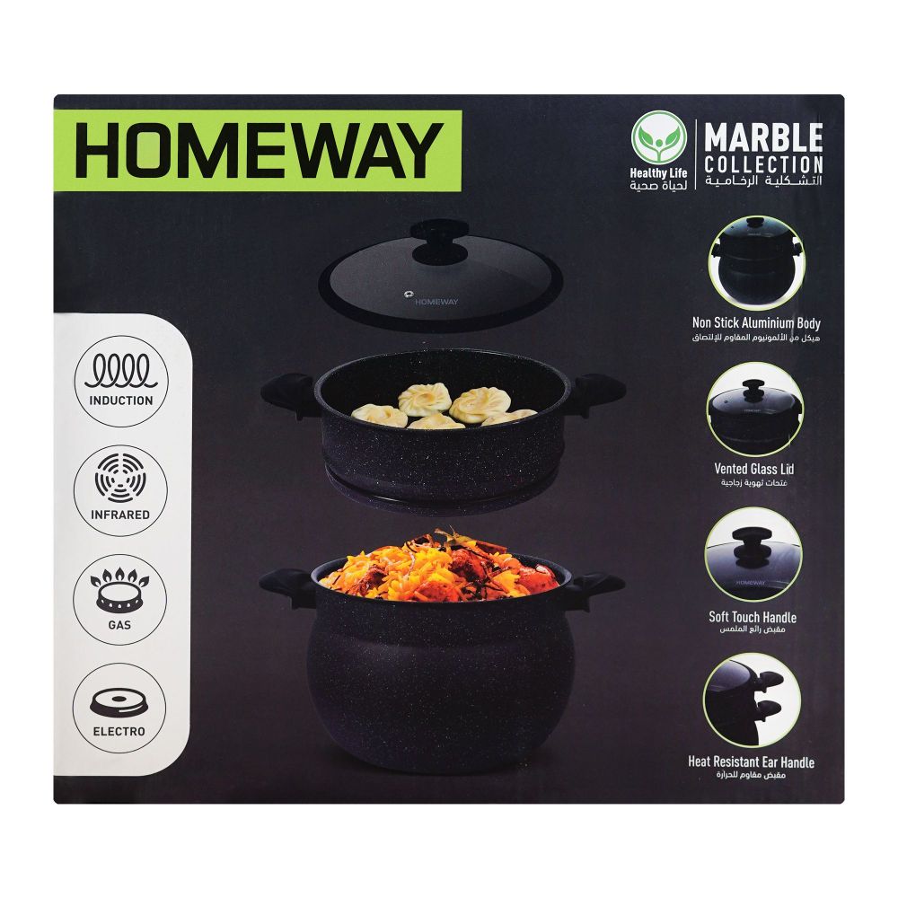 Homeway 2Tier Marble Coated NonStick Steamer Pot with Glass Lid, For