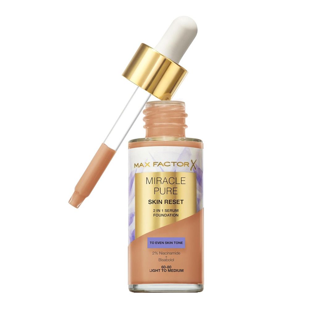 Max Factor Miracle Pure Skin Reset 2in1 Serum Foundation, 30ml,  60-80 Light To Medium