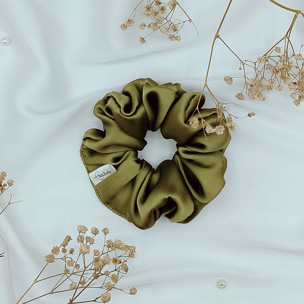 Sandeela Silk/Chiffon Classic Scrunchie, Hair Tie & Ponytail Holder, Forest Green, M03-02-1120